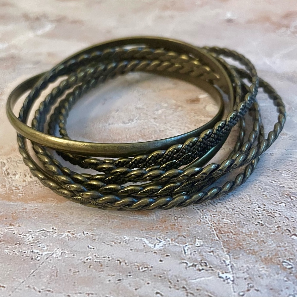 BANGLE BRACELETS SET of 8 GOLD COPPER SILVER  BLACK GUN METAL Brass 3”